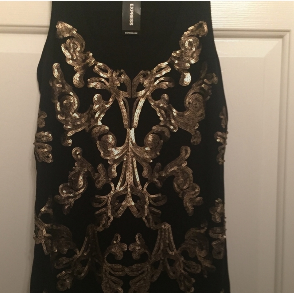 Express Gold Black Sequin Tank Top - image 1